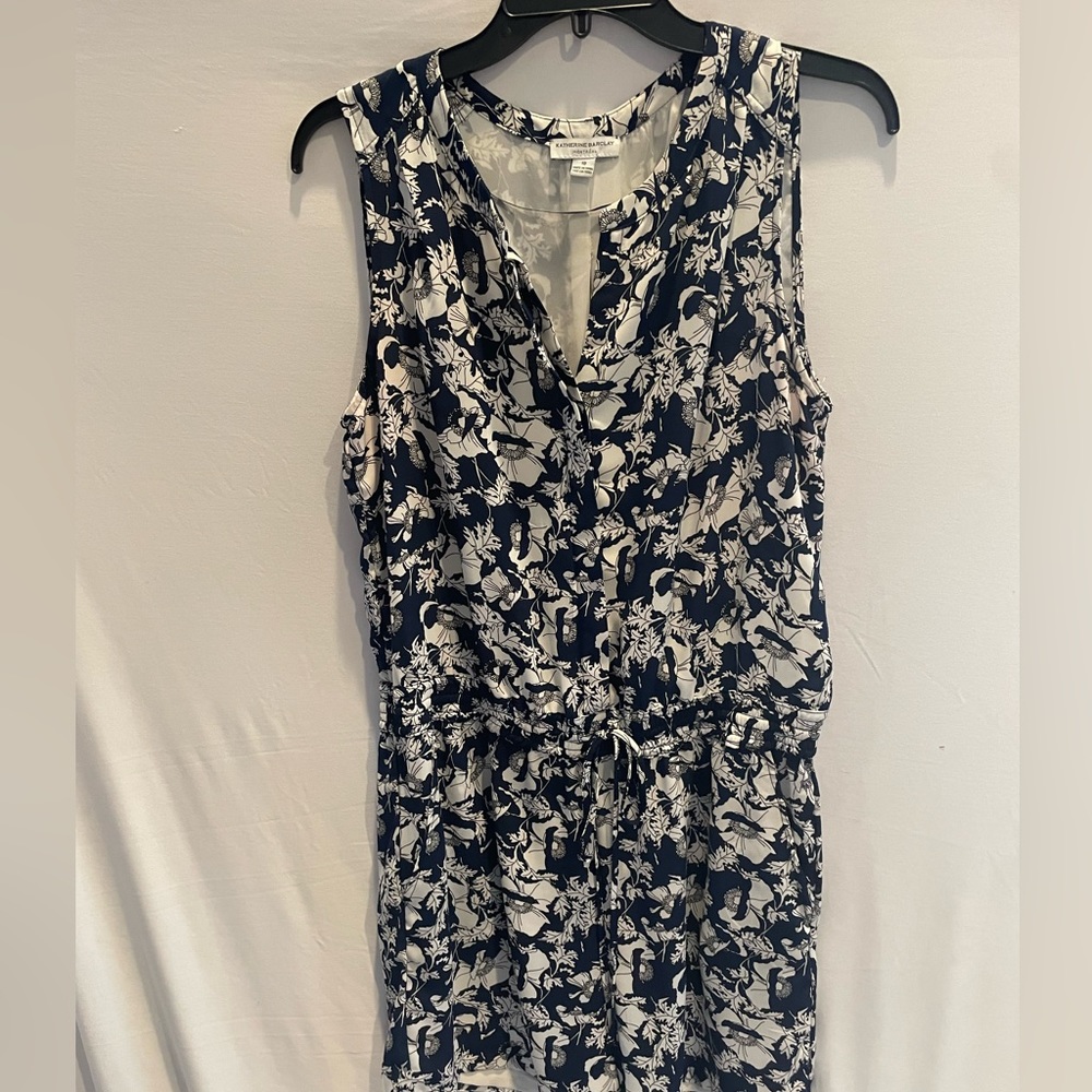 Katherine Barclay, size 10, sleeveless shorts romper, blue/cream flower print